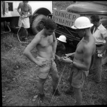 Ticino; preparation for subterranean blasting; 1955.