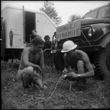 Ticino; preparation for subterranean blasting; 1955.
