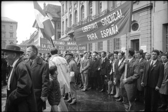 Spanish people at May Day rallies at Bundesplatz in Berne 1967.