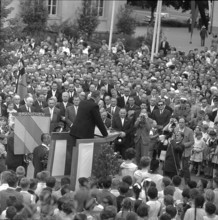 Granichen, Hans Schaffner, newly elected Federal Councillor giving an address; 1961.