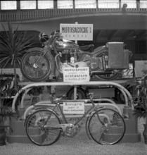 Motorcycle powered by wood gas, petrol, gasoline penury; 1942.