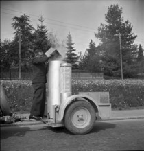 Car drives with wood gas generator due to petrol shortage, Switzerland 1940.