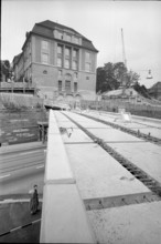 Bridge under construction, using pre-fabricated elements; 1966.