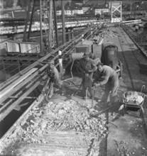 Rapperswil lake barrage under construction; 1950.