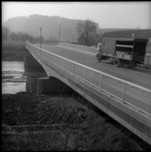 Gummenen, truck crossing new built bridge; 1959.