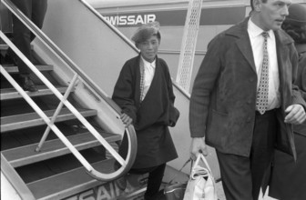 Tibetan boy arriving at Zurich airport 1963.