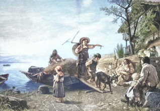 Returning from the hay harvest by boat