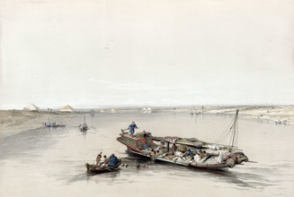 View of the Nile with the pyramids of Dashour