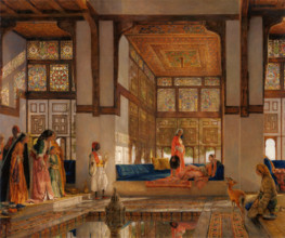 A lady receives visitors in the ladies' chamber of the house