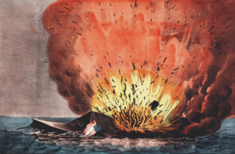 Destruction of the rebel ship Merrimac off Craney Island on May 11