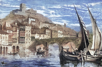 View of Verona. a city in Veneto. Northern Italy. Italy. around 1820. digital reproduction of a