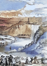 The river Aare in the city of Bern or Bern. Switzerland. digital reproduction of a historical