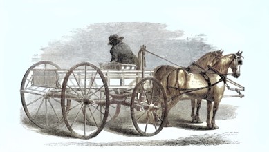 An automatic rein holder on the carriage of a horse-drawn team.