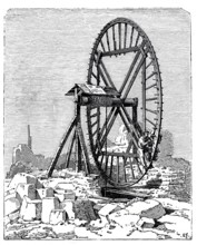 Lifting loads in quarries by a wheel.