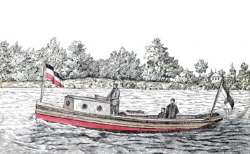 Motorboat powered by a petroleum engine.