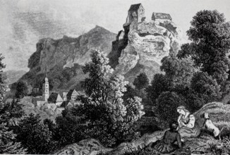 Pottenstein Castle in Franconian Switzerland in the Middle Ages.