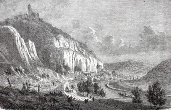 Randeck Castle and the village of Neuessing in the Altmuhl Valley.