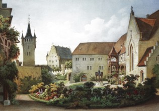 Castle courtyard of Veste Coburg in 1864. Coburg. Upper Franconia. Bavaria. Germany. Historical.