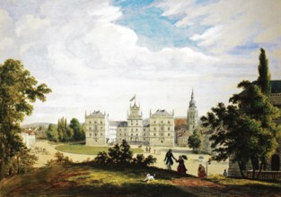 Ehrenburg Castle in 1845. Coburg. Upper Franconia. Bavaria. Germany. Historical. digitally restored