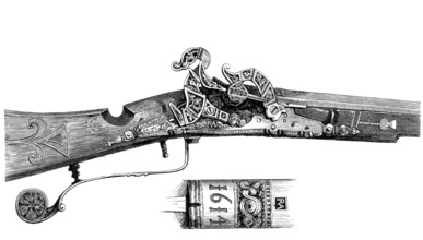A flintlock fowling rifle of Prince Charles. son of James I. 1614. from the book The British Army.