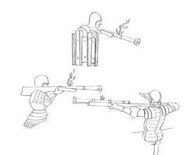 Early firearms around 1472. from the book The British Army. 1868. Historical. digitally restored