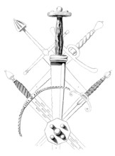 Fourteenth and sixteenth-century daggers from a collection in the Tower of London. from the book