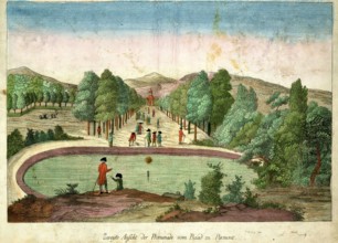 View of Bad Pyrmont. the promenade around 1880. Lower Saxony. Germany. Historical. digitally