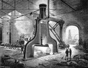 Steam hammer for forging a ship's propeller. invented by James Nasmyth. Scotland. Historical.