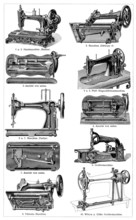 Sewing machines in the 19th century. historical. digitally restored reproduction from a