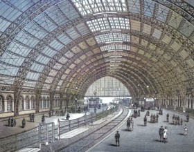 The hall of the Friedrichstraße station. Berlin. around 1895. Germany. digitally restored