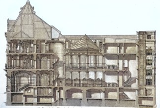 The Bayerische Vereinsbank in Munich. around 1880. diagonal section. Germany. digitally restored