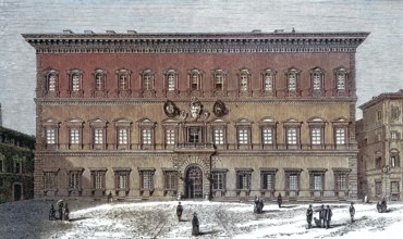 Palazzo Farnese. around 1850. in the Regola district on Piazza Farnese in Rome. Italy. digitally