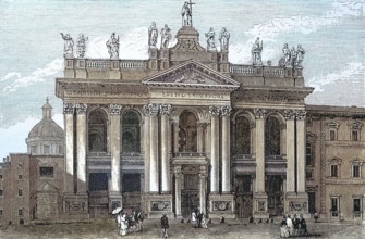 The Lateran Basilica around 1850. Italian Basilica San Giovanni in Laterano. is the cathedral of