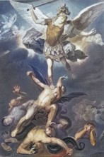 Satan's Fall. 1655. The Victory over Hell by Saint Michael. Dramatic depiction of an angel fighting