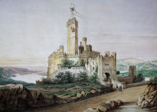 Stolzenfels Castle near Koblenz around 1845. Rhineland-Palatinate. Germany. digitally restored
