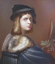 The Violinist. violin. after a painting by Raphael Sanzio. digitally restored reproduction of an