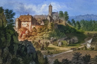 Aufsess Castle. Aufsess. Oberaufsess Castle. Oberaufsess. around 1850. Franconian Switzerland.