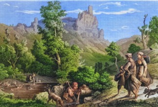 Neideck Castle ruins around 1850. a former high medieval aristocratic castle above the village of