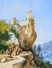 Neideck Castle ruins around 1850. a former high medieval aristocratic castle above the village of