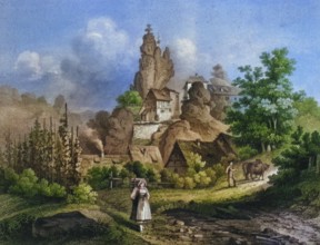The Felsburg in Tüchersfeld. around 1850. Franconian Switzerland. Bayreuth district. Upper