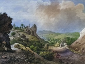 Castle ruins and village of Thüsbronn. Thuisbrunn. part of the town of Gräfenberg. district of