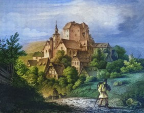 Hiltpoltstein Castle and Village. around 1850. Franconian Switzerland. Forchheim District. Upper