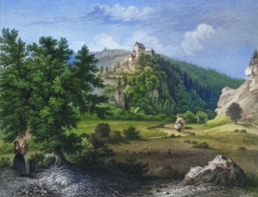 Rabeneck Castle. around 1850. high medieval aristocratic castle. Franconian Switzerland. Bayreuth