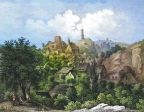Village and castle ruins of Waischenfeld. around 1850. climatic health resort. Franconian