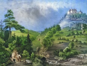 Greifenstein Castle around 1850. Franconian Switzerland. Heiligenstadt. Bamberg district. Upper