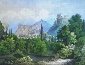 Pottenstein Castle and Village. climatic health resort. Franconian Switzerland. around 1850.