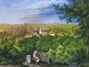 Town of Gräfenberg. around 1855. Franconian Switzerland. Forchheim district. Upper Franconia.