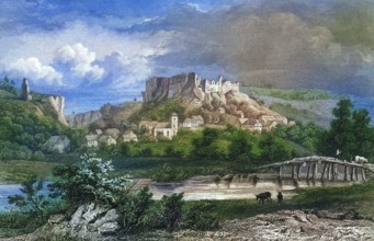 Castle and village of Streitberg. climatic health resort. Franconian Switzerland. around 1850.