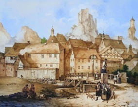 Village and castle ruins of Waischenfeld. Franconian Switzerland. around 1850. climatic health