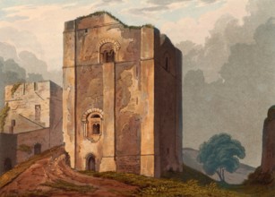 Watchtower of Goodrich Castle. medieval castle ruins from Norman times. north of the village of